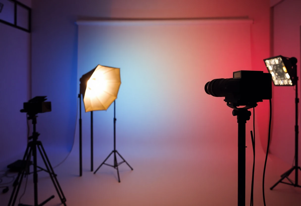 Professional lighting setup in photography studio