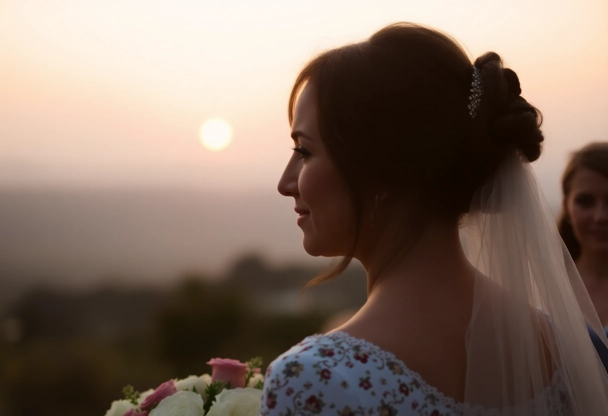Emotional moment at sunset wedding ceremony